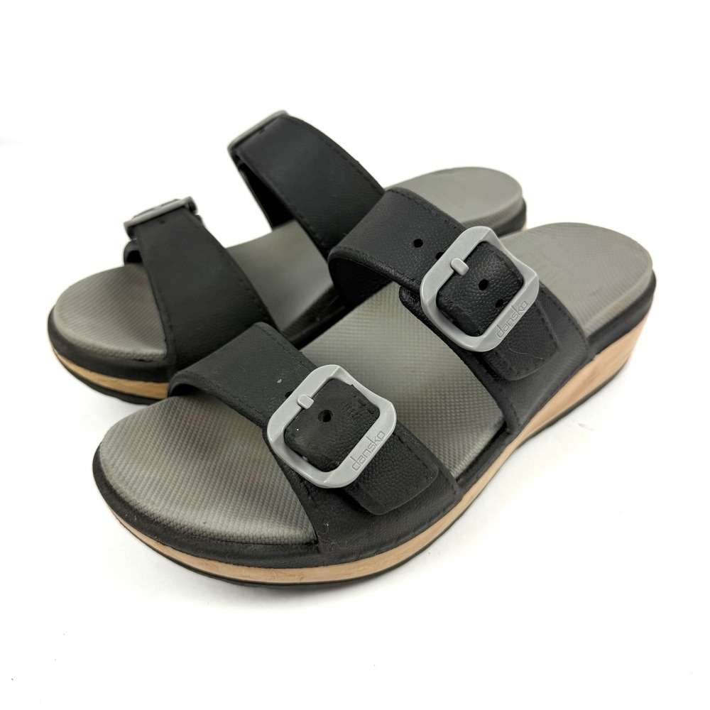 Dansko Kandi Sandals 37 Black Rubber Comfort Shoes Slip On Slides Retro